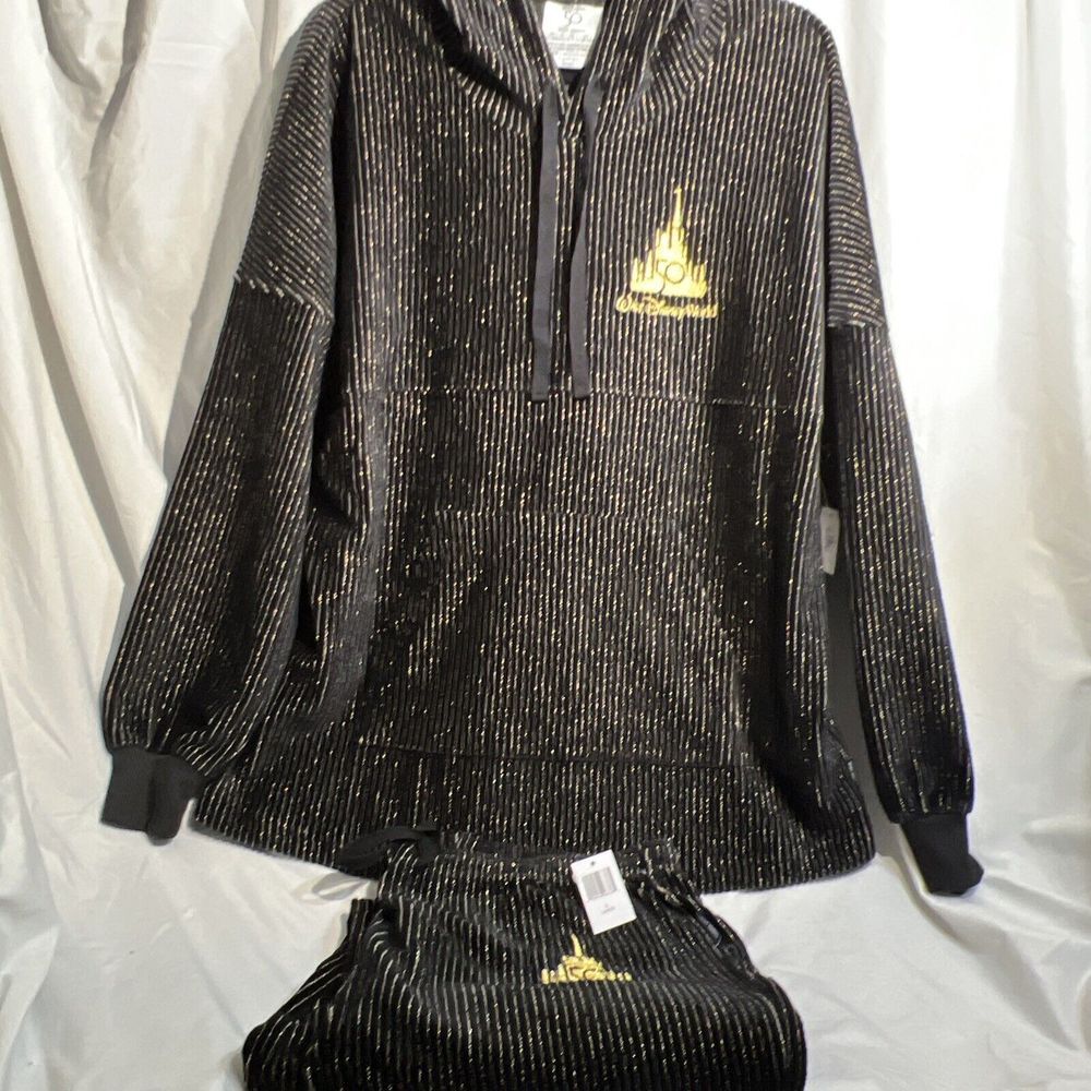 Disney Black And Gold 50th Anniversary Spirt Jersey Pant Set Size Large‎